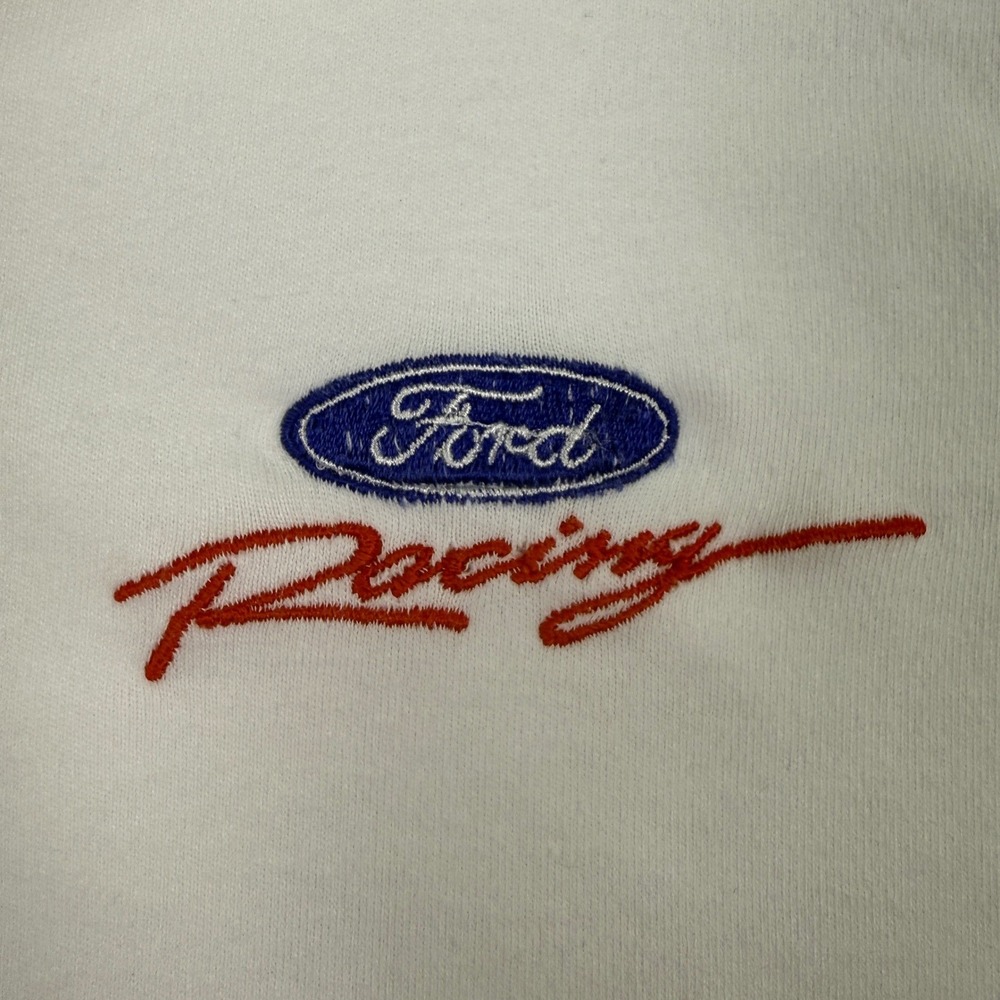 Vintage 90s Nascar Ford Racing Polo Shirt White Large Made in USA Outer Banks - Picture 4 of 9